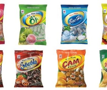 Kẹo nhân 80g vị: Dâu, Dứa, Socola, Cam, Xoài, Ổi, Bạc hà, Gừng